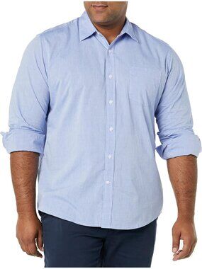 Men's French Blue 100% Cotton Imported Long-Sleeve Casual Poplin Shirt